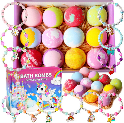 Bath Bombs for Girls with Toys Inside, Kids Bath Bombs with Jewelry Inside, 12 P