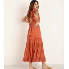 SPELL Daisy Chain Frill Maxi Dress in Copper Size XS