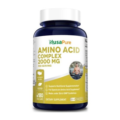 NusaPure Amino Acid Complex Blend 2000 mg-180 Caps 180 Count (Pack of 1) 