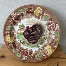 VTG Woods Burslem Transferware Thanksgiving Turkey Plate 10” England
