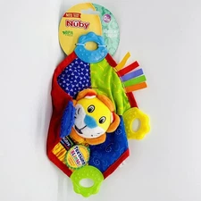 Nuby Teething Blankie Security Lovey Cuddle Chew Crinkle Squeak Ribbons Baby Toy