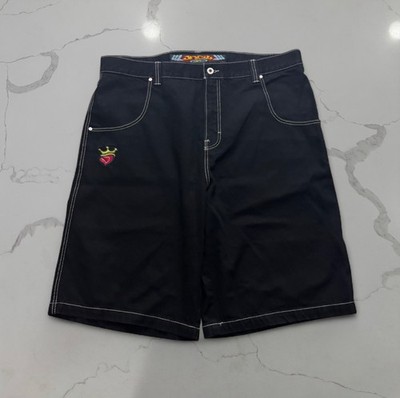 JNCO Original Wide Leg Skater Denim Shorts Dark Wash Crown Embroidery Size 42