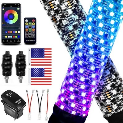 2 Pack 2FT Fat LED Whip Light RGB Spiral Chasing with App Remote Control