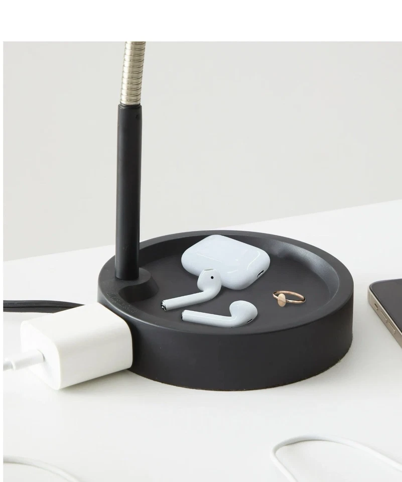 Modern Black Adjustable Gooseneck Desk Lamp with Tray Base & On/Off Sw - Image 2 of 4