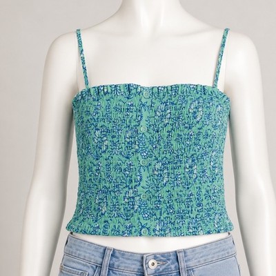 Roller Rabbit x Target Aqua Blue Floral Smocked Tank Top Camisole XL New
