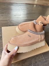 UGG Knit Ankle Braid Chestnut Suede Platform Boot Women  s Rare Vintage Style 6