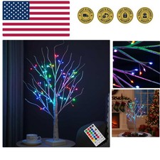 2ft Pre-lit Birch Tree with 72 LED Lights & Remote - RGB Color Changing Fairy...