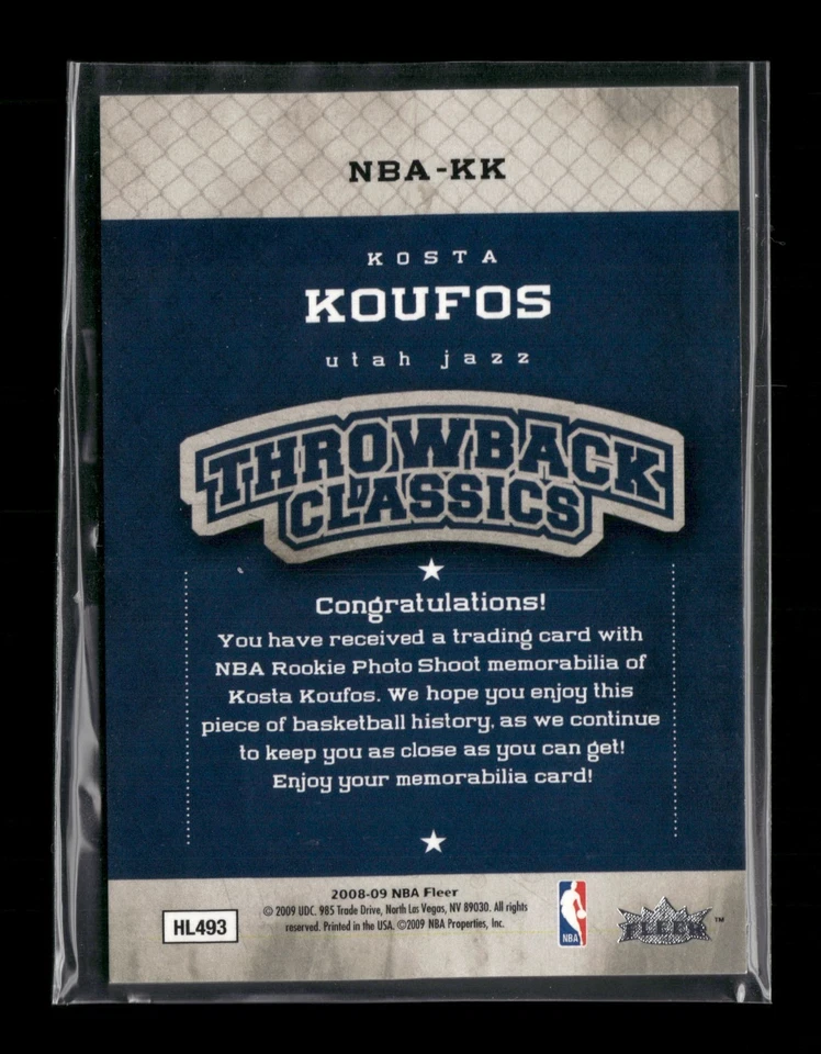 Kosta Koufos 2008-09 Fleer Throwback Classics Rookie Jersey NBA-KK RC e16 - Image 2 of 2