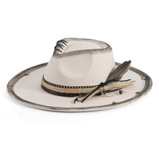 Wide Brim Fedora Hat for Men Women Retro Western Felt Hats Medium-Large 2beige