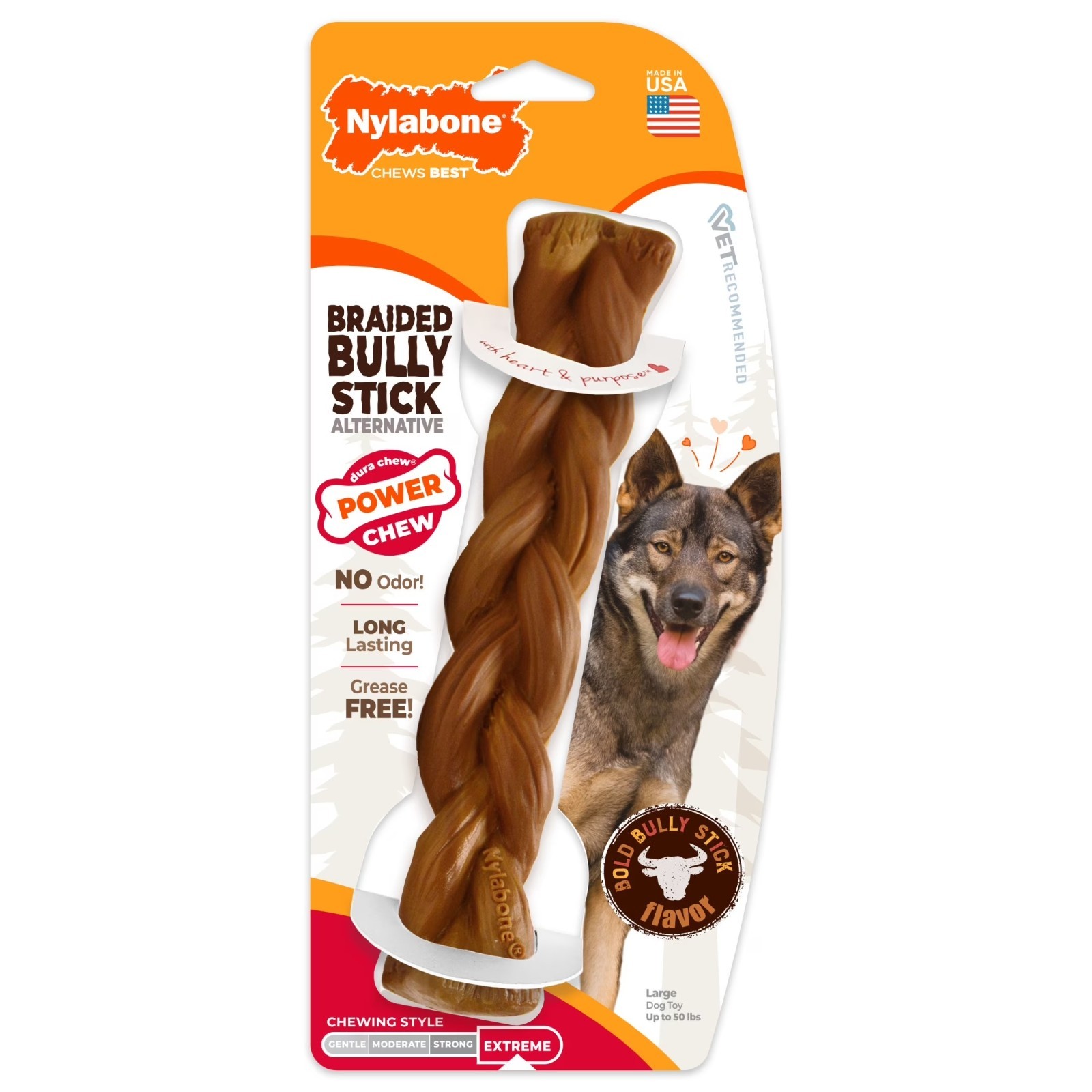 Nylabone Power Chew Braided Bully Stick Alternative Dog Chew Toy Large XL Size!