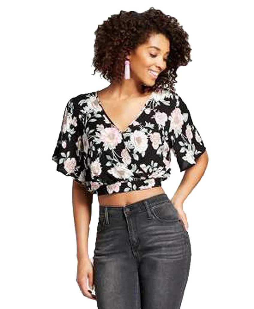 Wrap crop hotsell top short sleeve