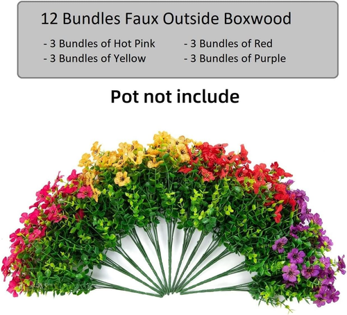 Artificial Faux Plants Flowers Outdoor Spring Summer Decoration, 12 Bundles Fake - Picture 3 of 12