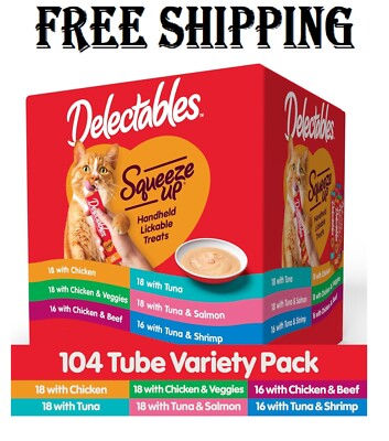 Delectables Squeeze Up Variety Pack, Creamy Squeezable Puree, Lickable Wet Cat..
