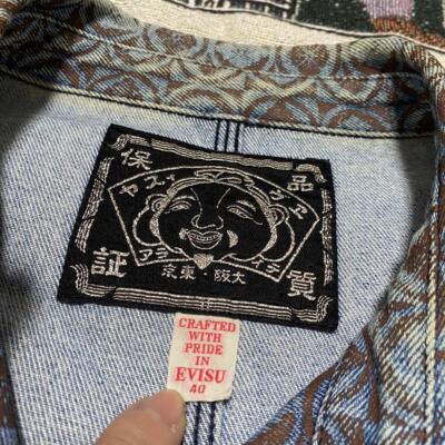 EVISU Long Sleeve Denim Coverall Shirt Monogram Blue/Brown Size-40