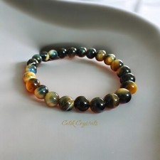 Golden Blue Tiger Eye Bracelet 8mm Natural Stones Unisex