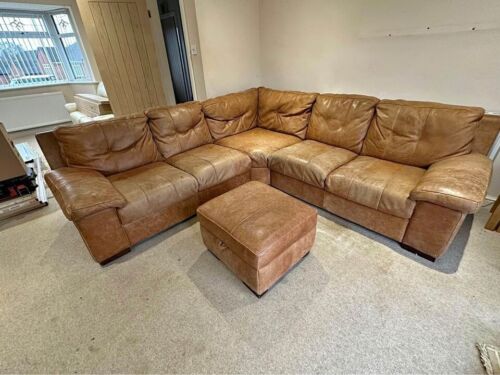 Rustic Tan Leather Corner Sofa