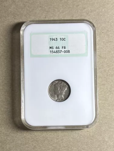 1943 10 Cent Coin Mercury Dime MS 64 FB NGC Graded