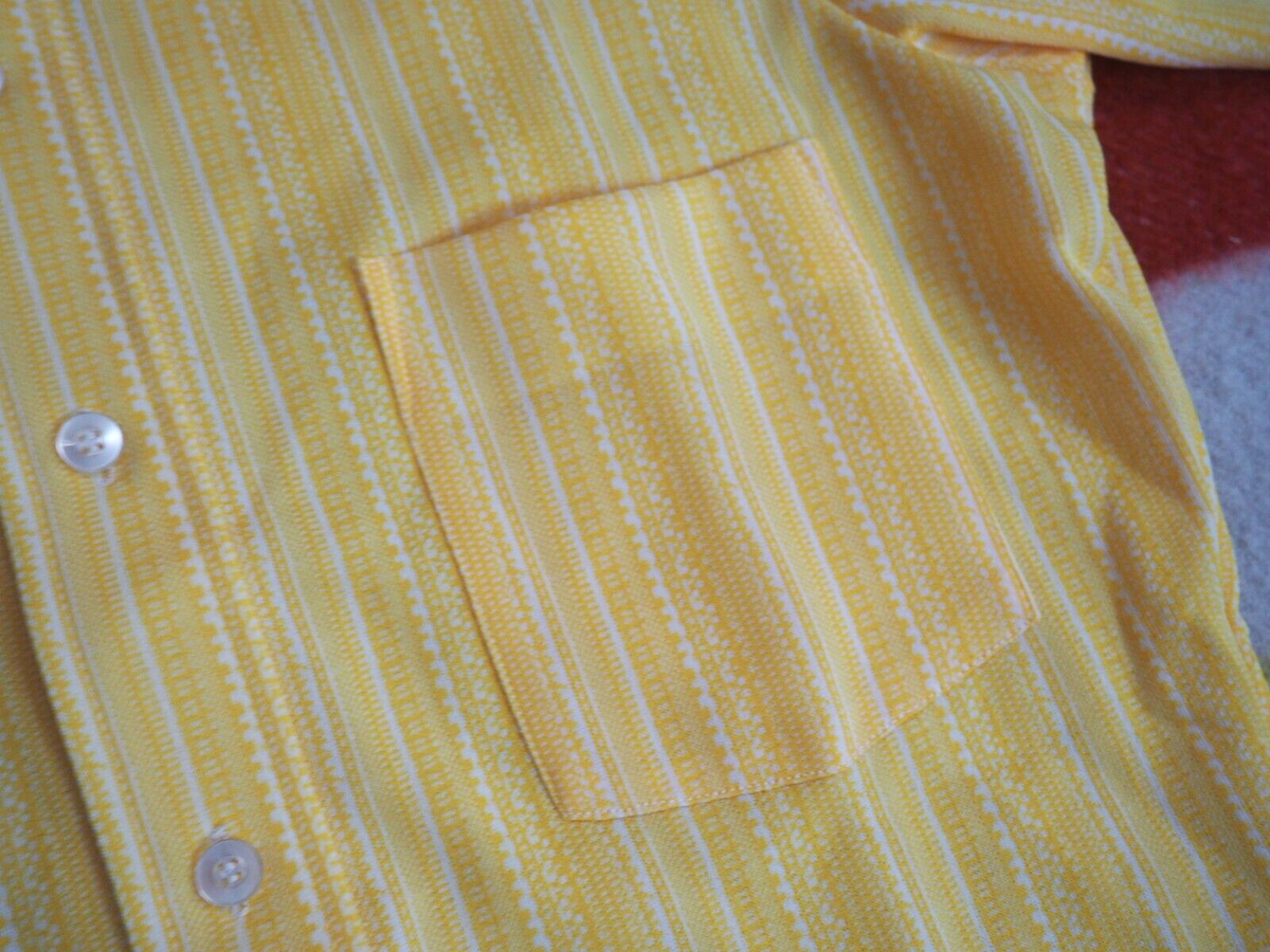 VTG 60s 70s Sir Guy Canary Yellow Hippy Striped Poly Disco Pocket