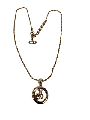 Christian Dior Round Crystal Pendant Charm Necklace