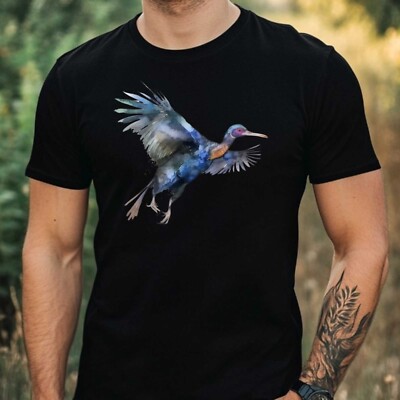 Mens Watercolour Flying Bird Motif Cotton T-Shirt Size XS to 5XL