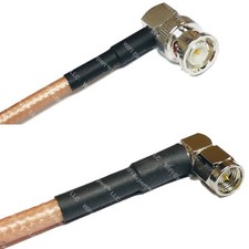 RG142 Silver BNC MALE ANGLE to SMA MALE ANGLE Coax RF Cable USA Lot