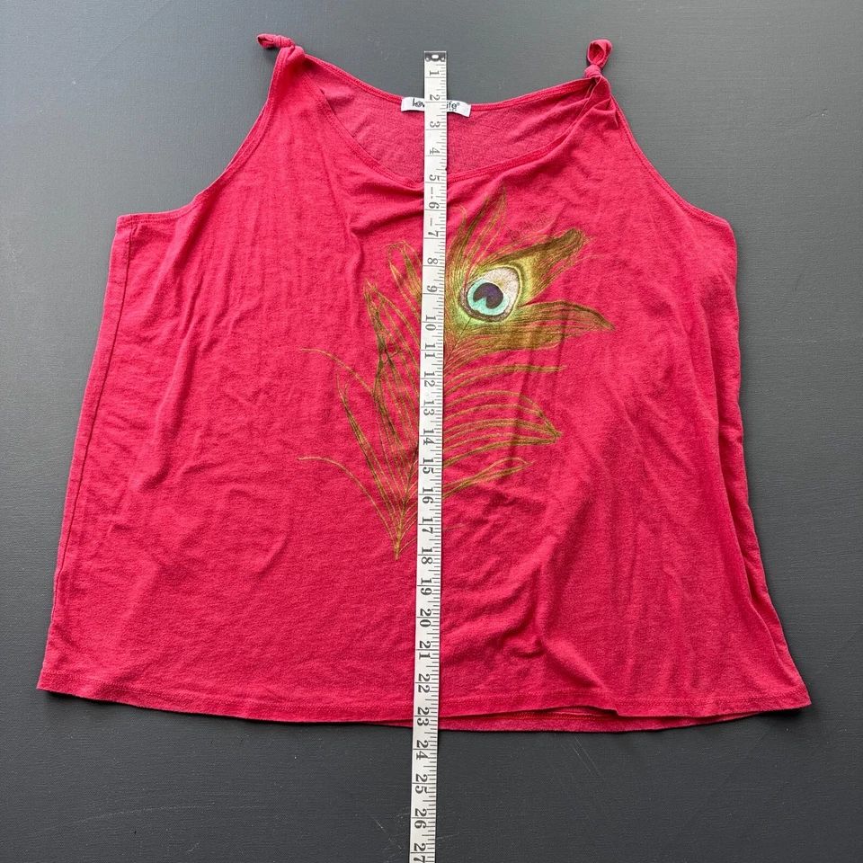 Camiseta sin mangas Love This Life para mujer grande roja boho gráfica fluida pluma de pavo real Foto 4 de 4