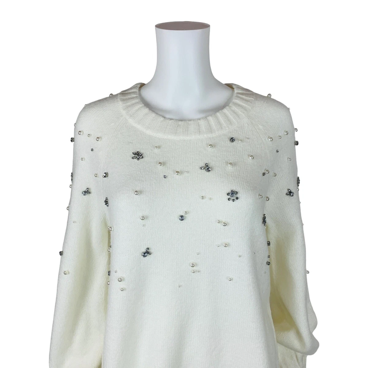 Karl Lagerfeld Paris Sweater Womens Medium White Knit Pearl