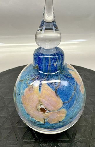Vintage Vandermark Parfum Flakon Blau Kunstglas Floral Signiert Nummeriert Blütenblätter - Bild 7 von 21