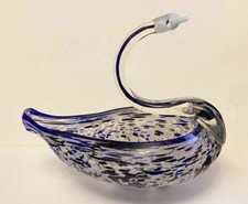 MUNDGEBLASENE KUNST GLASSCHALE SCHWAN MURANO ? KOBALTBLAU, GRAU, SCHWARZE FLECKEN HERVORRAGENDER ZUSTAND CON