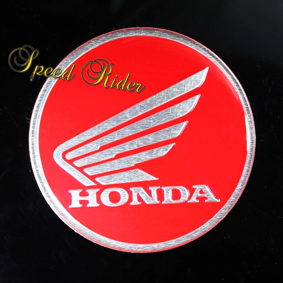 2 X 2-3/8" BRUSHED ALUMINUM HONDA WING LOGO EMBLEM DECAL FAIRING/FENDER RED — 第 3/3 张图片