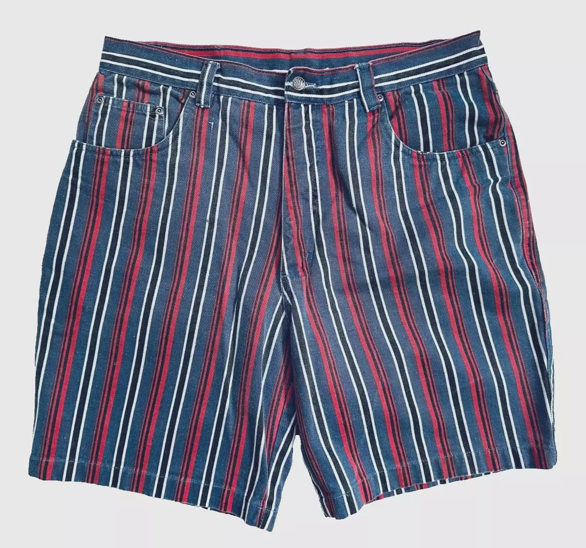 VTG 90s Men's Gitano Blue Red Vertical Stripe Denim Jeans Shorts 33 Baggy Wide