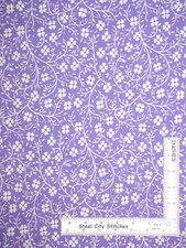 Spring Fling Heart Flowers Swirl Vines Lilac Purple Cotton Fabric By The yard