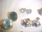 Vintage Shades of Blue Rhinestone Earrings Screw Back and Posts 7 Pair Rare — photo 4