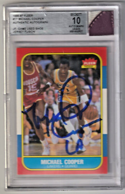 Michael Cooper 1986 Fleer Jersey Fusions Game-Used Shoe Nike Logo Patch Auto