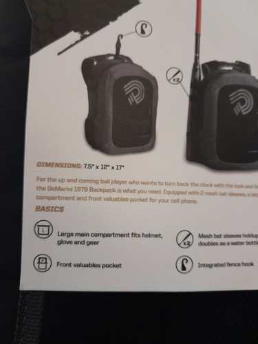 DeMarini Baseball Backpack WTD1979CHDSG Black 7/5" x 12" x 17" - Picture 16 of 17