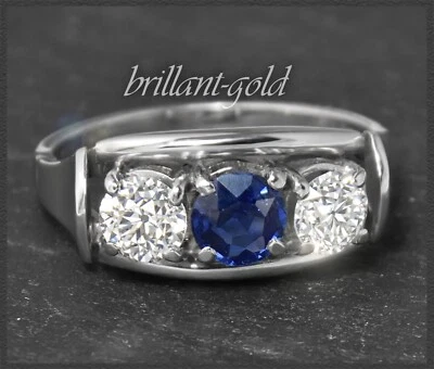 Antiker 1,40ct Diamant & Saphir Ring, Damen Bandring aus 585 Weißgold, um 1925 - Bild 1 von 4