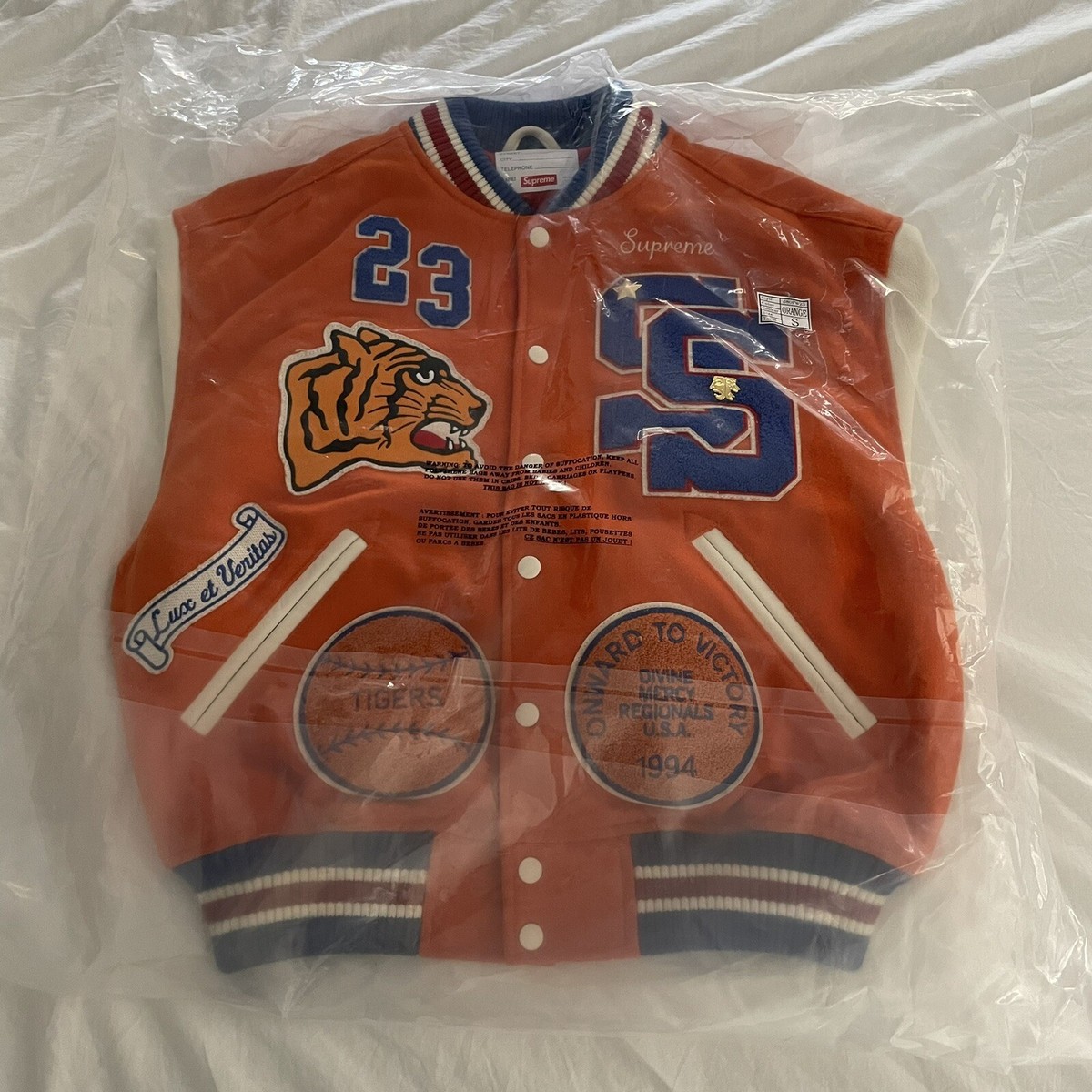 IN HAND SUPREME TIGER VARSITY JACKET ORANGE SIZE ADULT SMALL IN HAND SUPREME TIGER VARSITY JACKET ORANGE SIZE ADULT SMALL