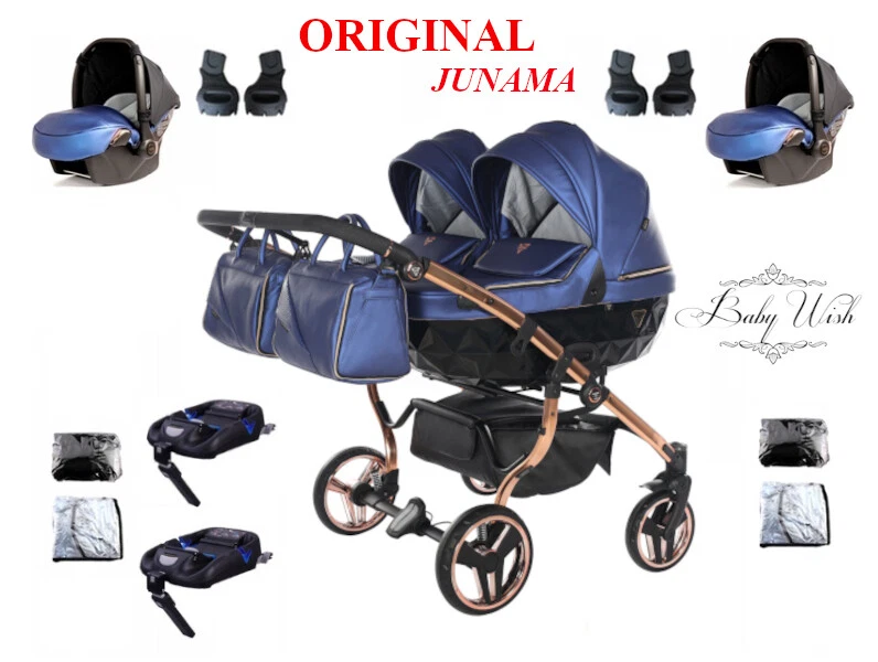 JUNAMA FLUO V2 DUO TWIN PRAM 2in1 3in1 CARRYCOT + PUSHCHAIR + CAR SEAT + ISOFIX