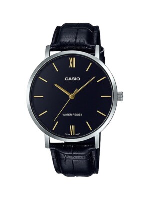 Casio MTP-VT01L-1B Men's Minimalistic Black Dial Black Leather Band Watch