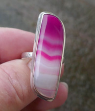 Vintage Sterling Silver  Agate Style Pink Stone Ring - Size 7