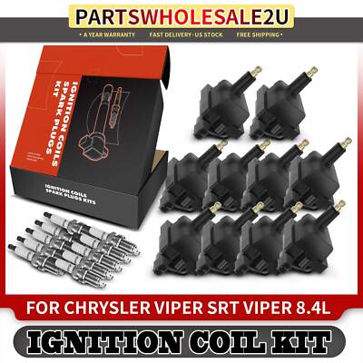 10x Ignition Coil +10x Iridium Spark Plug Kits for Chrysler Viper SRT Viper 8.4L