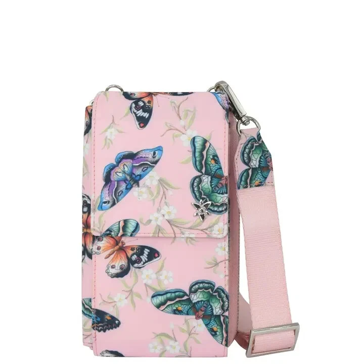 Carteira organizadora de telefone ANUSCHKA 13012 Wanderlust Luxe tecido CROSSBODYSTRAP ROSA - Imagem 3 de 4