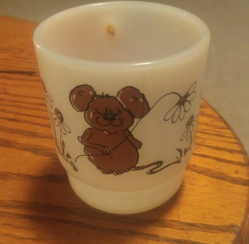 Vintage Fire-King Hildi Stackable Mouse Mug White Glass Collectible 
