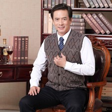 Men Check Waistcoat Gilet Cardigan Sleeveless Jumper Sweater Vest Formal Casual