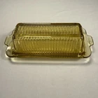 Vintage Federal Amber Ribbed Butter Dish With Lid.