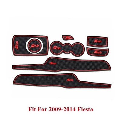 8Pcs Door Groove Mats Car Gate Slot Cup Holder Mat Red Brim For 2009-14 Fiesta