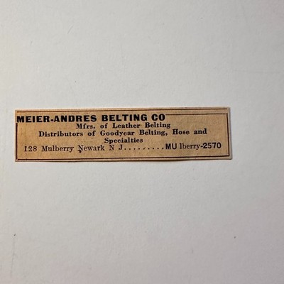 Meier-Andres Belting Co Mfrs Of Leather Belting Newark NJ 1929 Ad 4AK7-S48