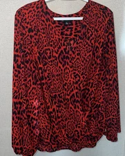 I.N.C International Concepts Surplice Top Womens XL Red Leopard Print Cheetah
