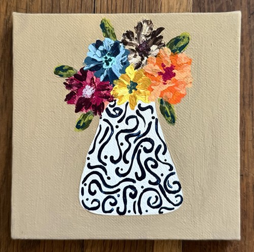 ACEO Abstract Vase Art 5x5 Original Painting on Canvas