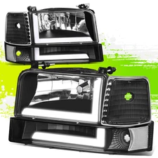 {LED DRL Light Bar} 6Pcs Black Clear Bumper Lamp Headlight for F150-F350 92-96